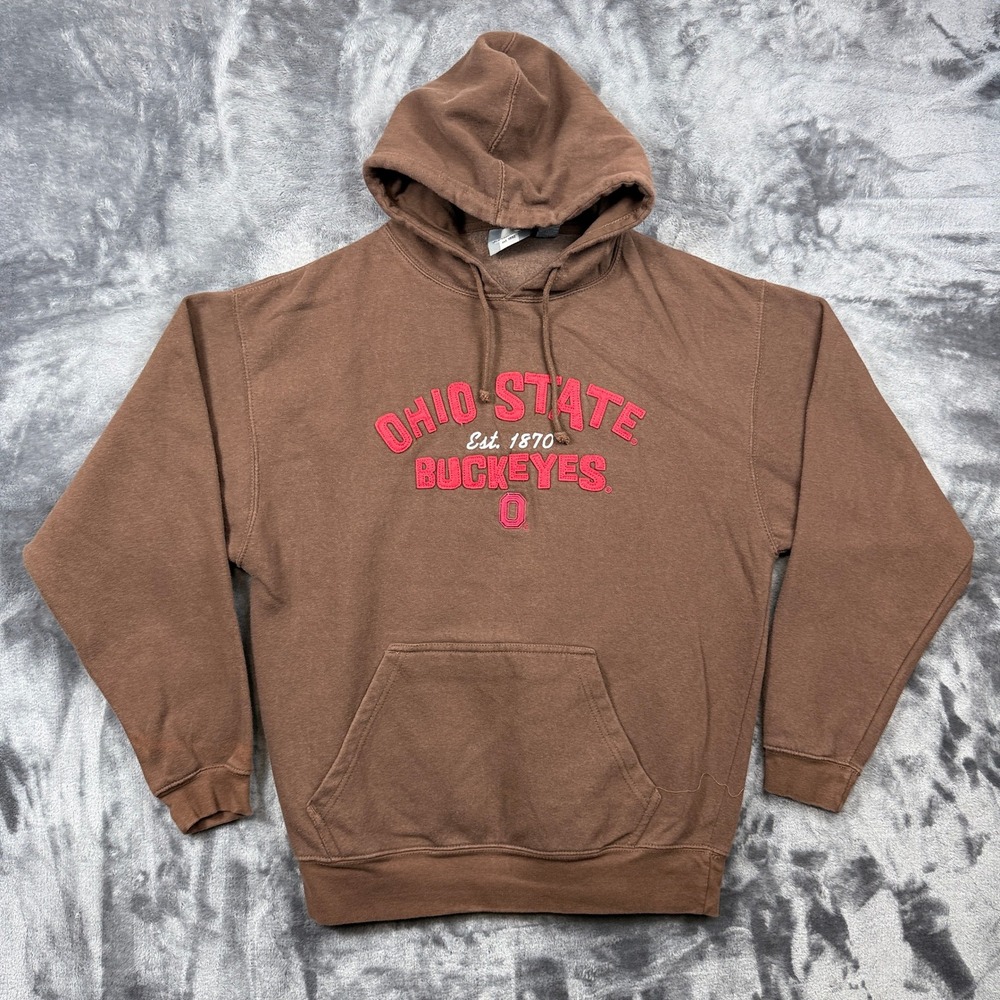 J. America Hoodie Ohio State Buckeyes Mens L Brown Embroidered Sweatshirt